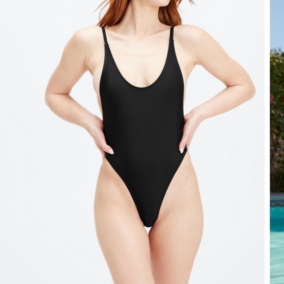 NWT Fabletics Swimsuit XL Noa Sexy 1-Piece Black Hi Leg Lo Back Wide Straps - Picture 1 of 14